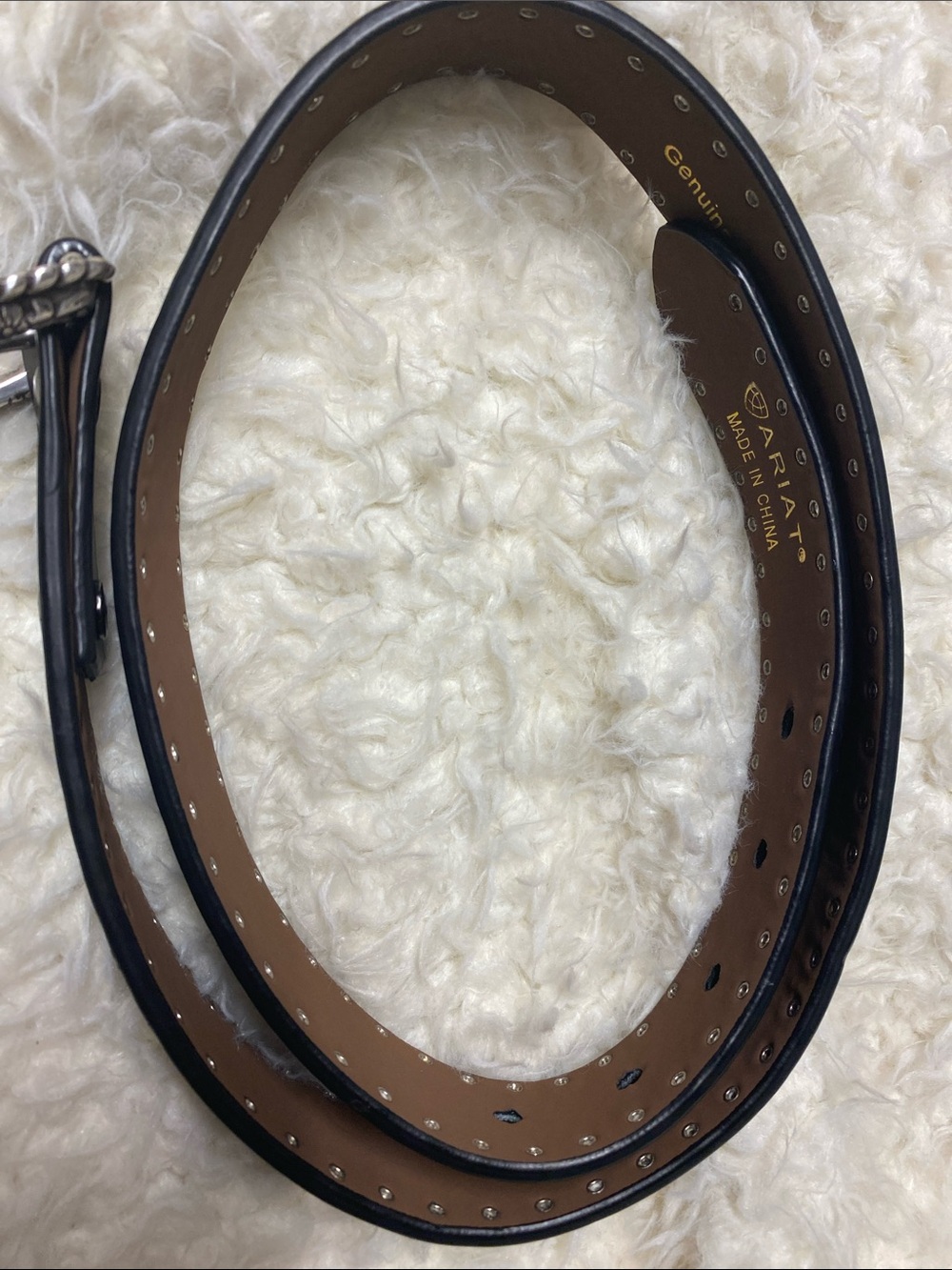 Ariat Black Genuine Leather Western/Biker Belt with Ornate Silver Buckle - Picture 8 of 11